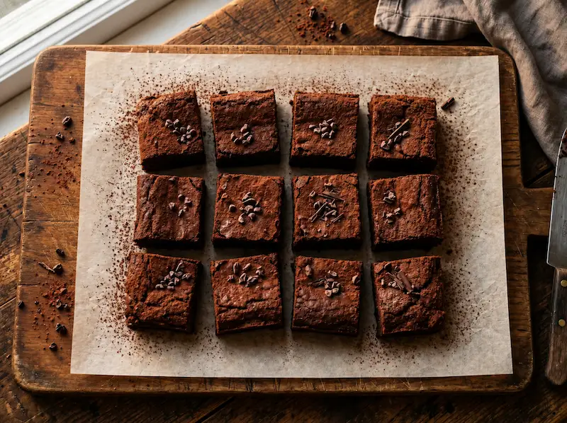 Brownie de chocolate fit em pedaços